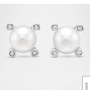 David Yurman Pearl & Diamond Earrings 7.4mm
